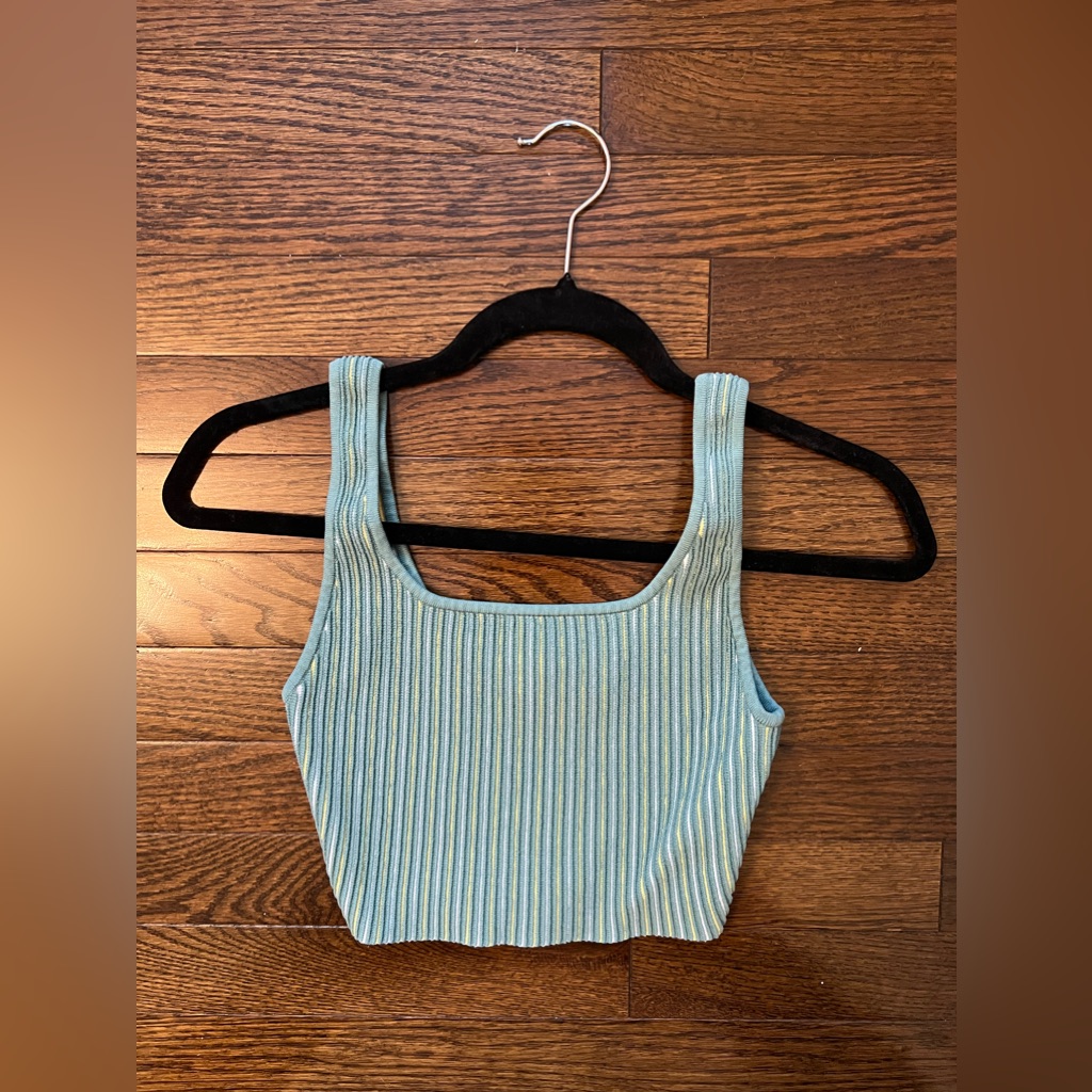 Aritzia Babaton Sculpt Knit Squareneck Top - Turquoise/ Light Green Color